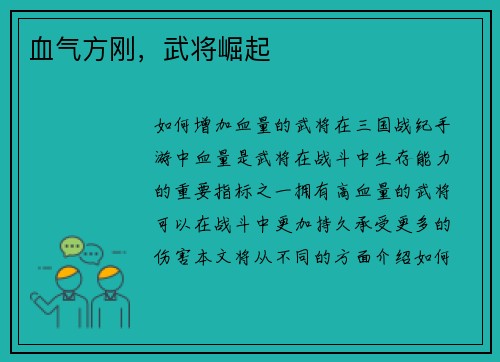 血气方刚，武将崛起